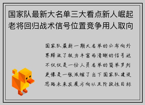 国家队最新大名单三大看点新人崛起老将回归战术信号位置竞争用人取向
